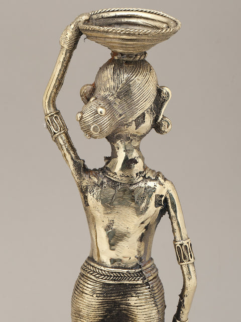 13" Working Tribal Man and Woman (Pair) | Dhokra Art | Decorative Brass Statues