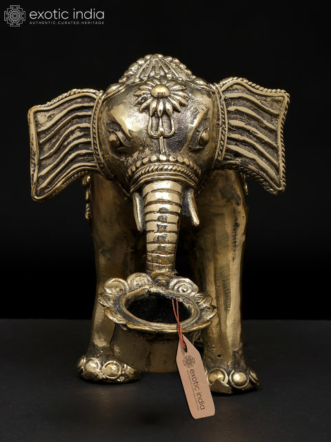 8" Decorative Brass Elephant with Candle Holder | Dhokra Art | Table Decor