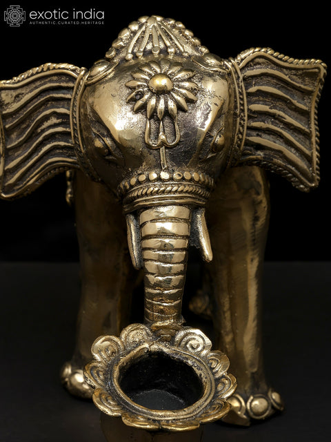 8" Decorative Brass Elephant with Candle Holder | Dhokra Art | Table Decor