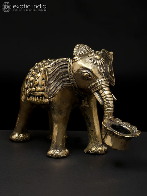 8" Decorative Brass Elephant with Candle Holder | Dhokra Art | Table Decor