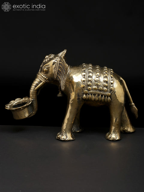 8" Decorative Brass Elephant with Candle Holder | Dhokra Art | Table Decor