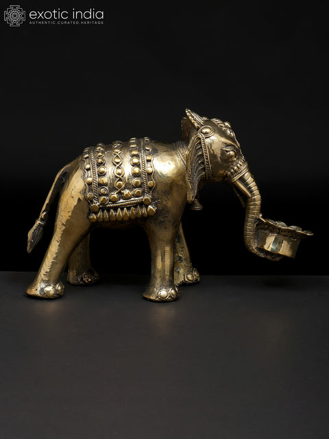 8" Decorative Brass Elephant with Candle Holder | Dhokra Art | Table Decor