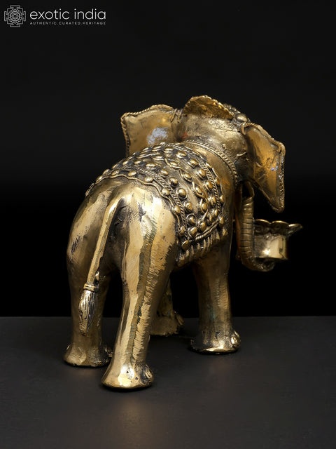 8" Decorative Brass Elephant with Candle Holder | Dhokra Art | Table Decor