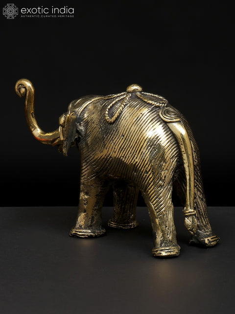 7" Brass Elephant with Upraised Trunk | Dhokra Art | Table Decor