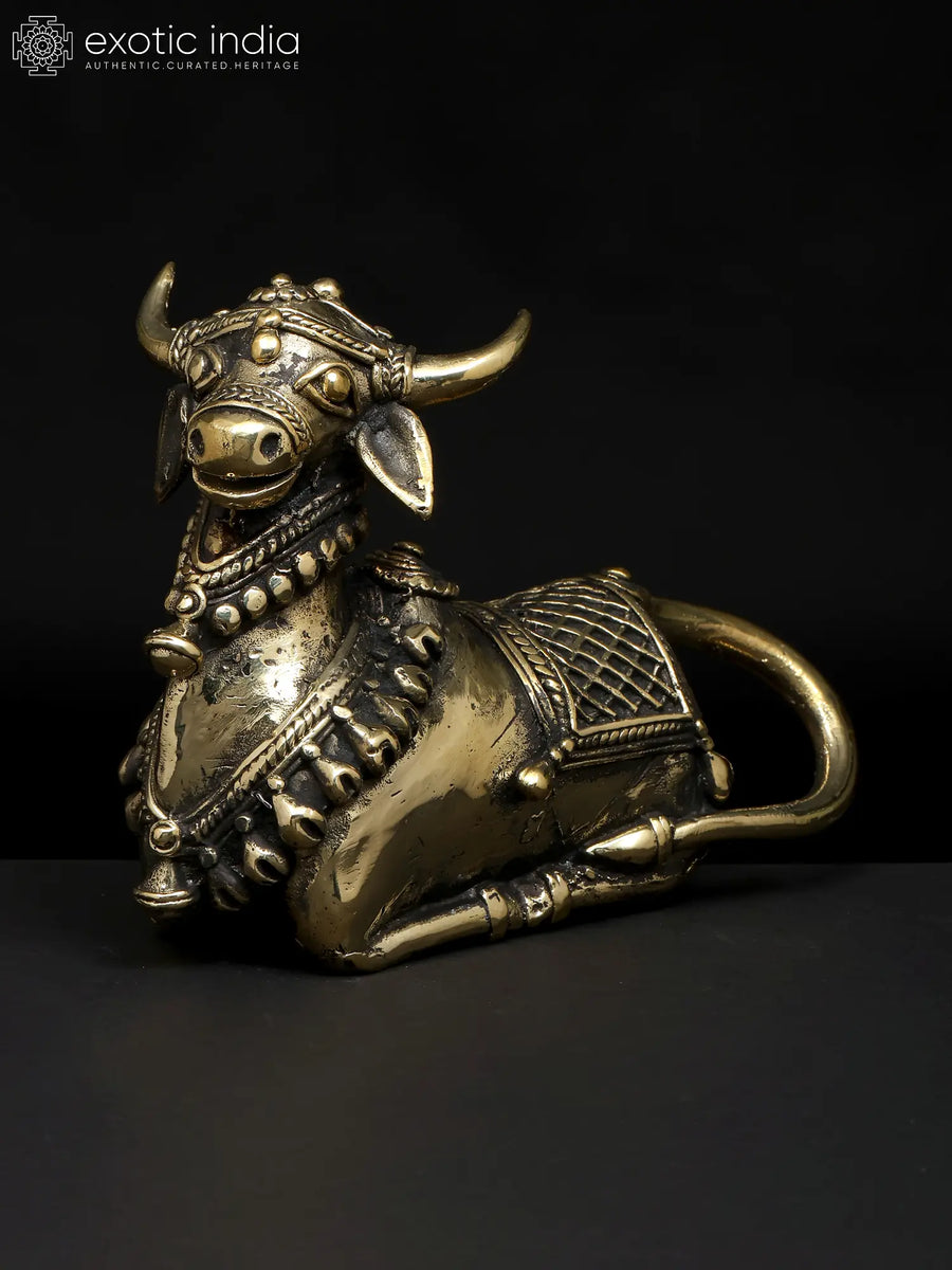 7" Handmade Dhokra Nandi Brass Statue