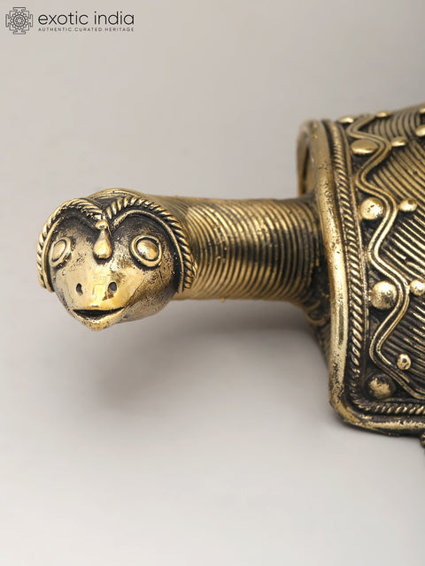 10" Decorative Brass Tortoise with Candle Stand | Dhokra Art | Home Decor