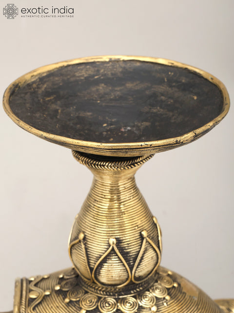 10" Decorative Brass Tortoise with Candle Stand | Dhokra Art | Home Decor