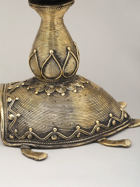10" Decorative Brass Tortoise with Candle Stand | Dhokra Art | Home Decor