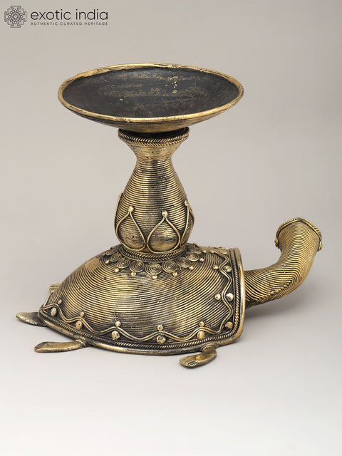 10" Decorative Brass Tortoise with Candle Stand | Dhokra Art | Home Decor
