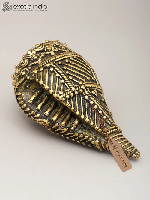 5" Brass Shankh Conch Handmade Dhokra Art Idol