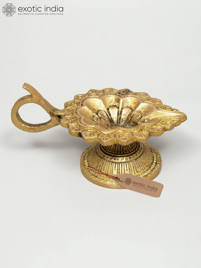 4" Handmade Brass Diya Oil Lamp for Pooja
