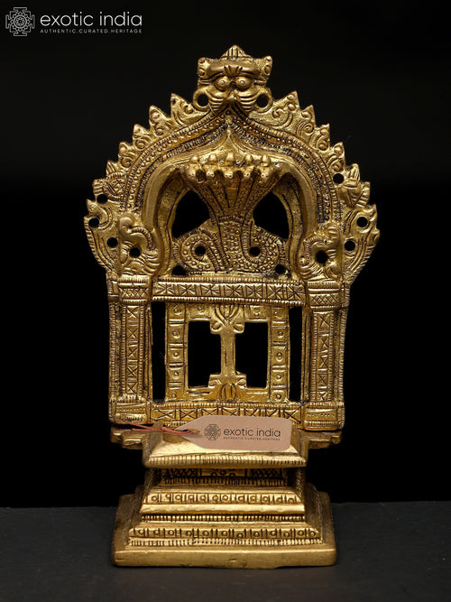 5" Handmade Brass Kirtimukha Throne with Five Hooded Serpent Statue