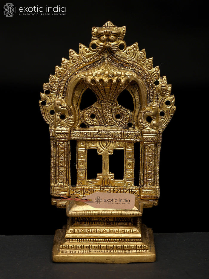 5" Handmade Brass Kirtimukha Throne with Five Hooded Serpent Statue