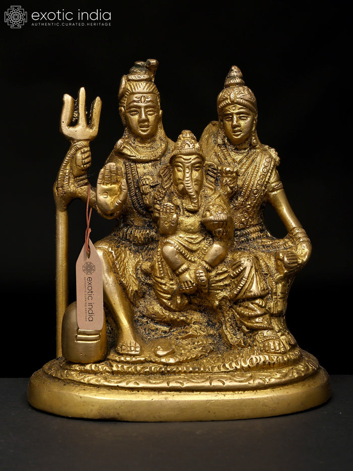 4" Shiva Family Brass Statue - Handmade Hindu Home Decor