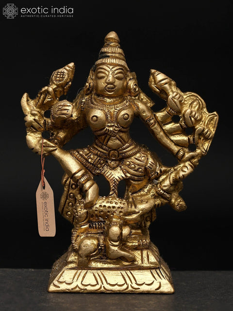 3" Small Goddess Mahishasuramardini (Goddess Durga) | Brass Statue