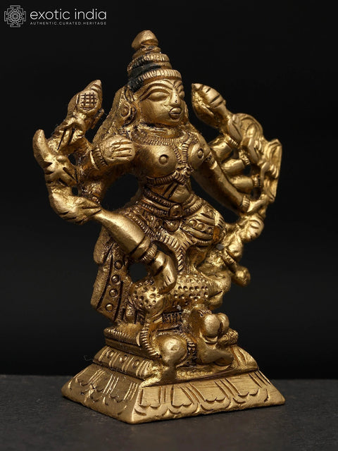 3" Small Goddess Mahishasuramardini (Goddess Durga) | Brass Statue