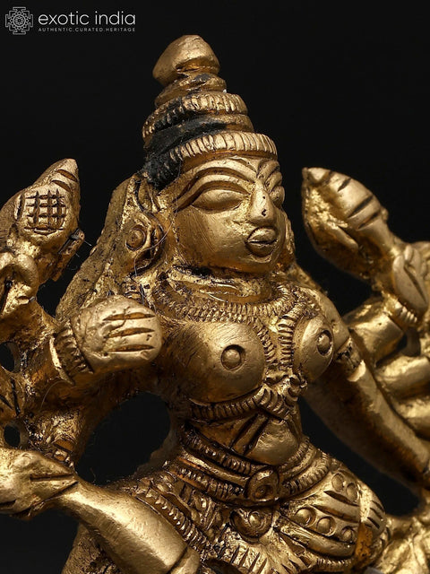 3" Small Goddess Mahishasuramardini (Goddess Durga) | Brass Statue