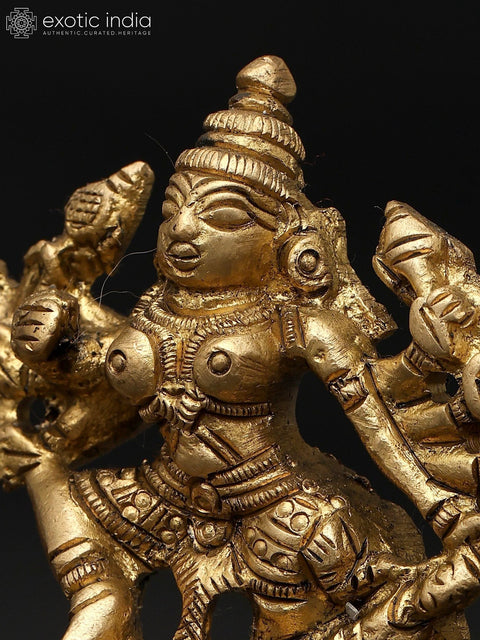 3" Small Goddess Mahishasuramardini (Goddess Durga) | Brass Statue