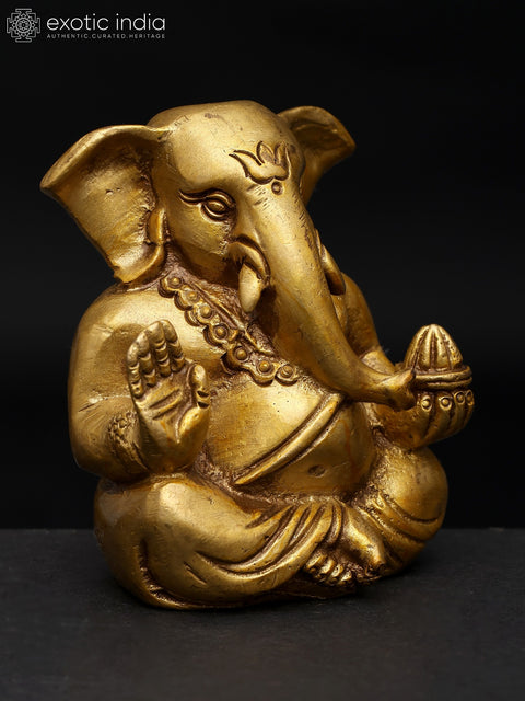 3" Small Blessing Lord Ganesha | Brass Statue | Made In India