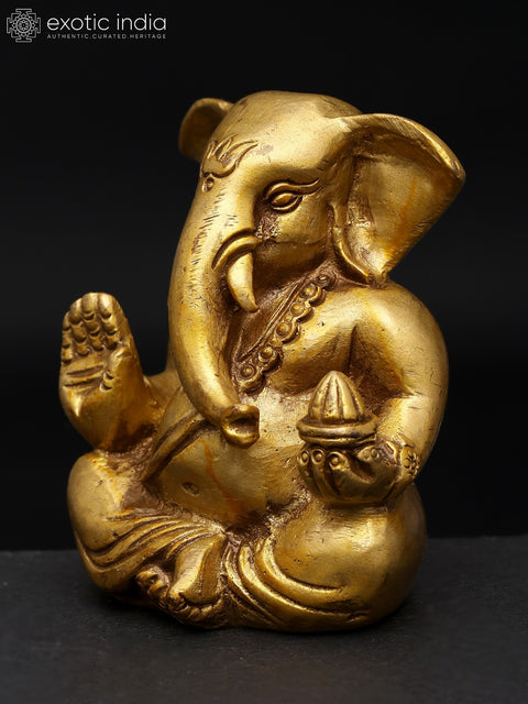 3" Small Blessing Lord Ganesha | Brass Statue | Made In India