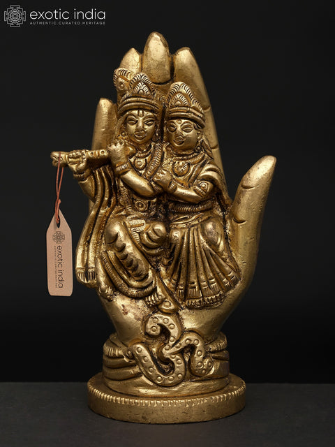 4" Small Radha Krishna on Hand | Brass Statue