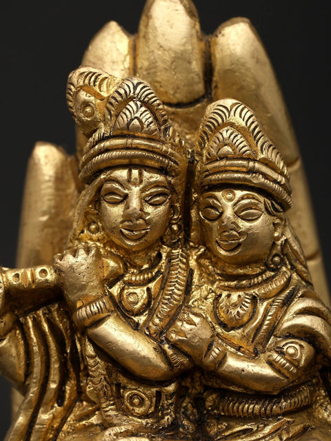4" Small Radha Krishna on Hand | Brass Statue