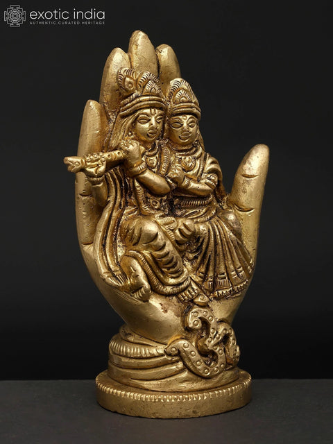 4" Small Radha Krishna on Hand | Brass Statue