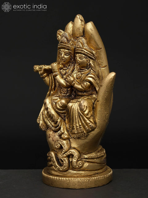 4" Small Radha Krishna on Hand | Brass Statue