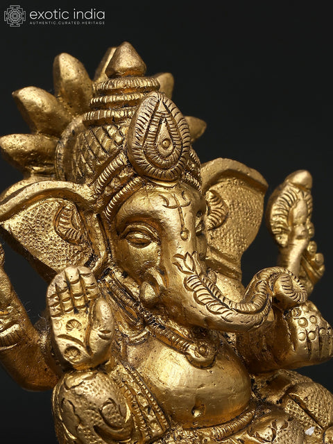 3" Small Chaturbhuja Lord Ganesha | Brass Idol | Handmade