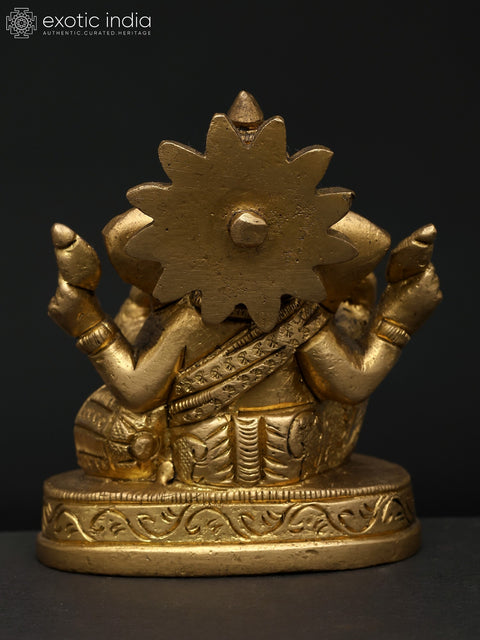 3" Small Chaturbhuja Lord Ganesha | Brass Idol | Handmade