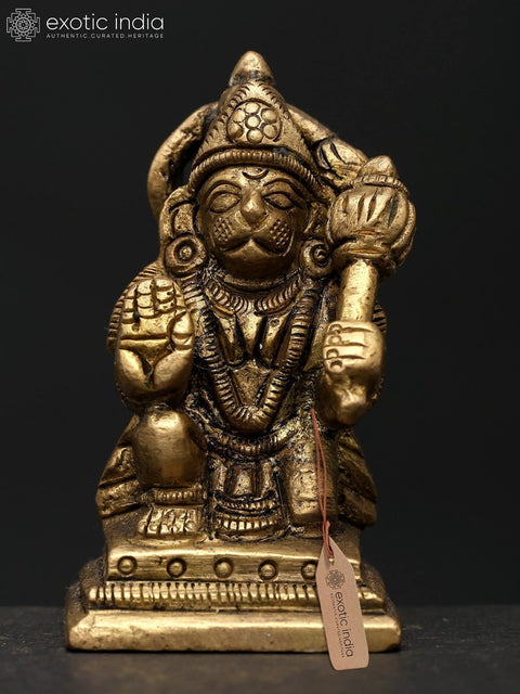 2" Small Sitting Lord Hanuman in Blessing Gesture | Brass Statue