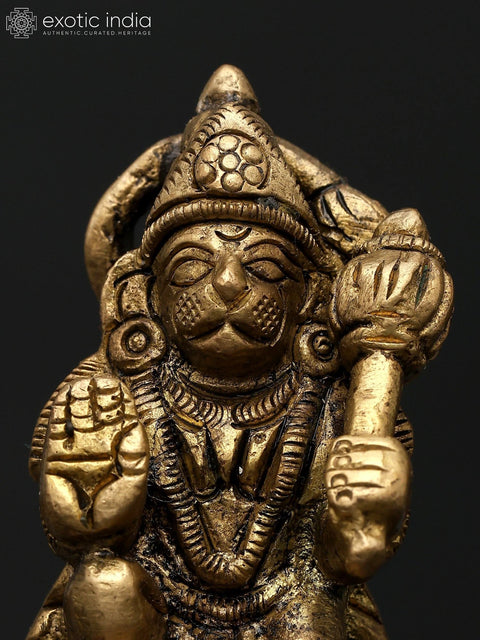 2" Small Sitting Lord Hanuman in Blessing Gesture | Brass Statue