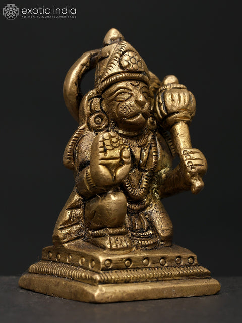 2" Small Sitting Lord Hanuman in Blessing Gesture | Brass Statue