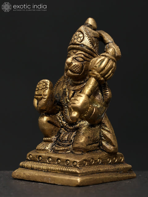 2" Small Sitting Lord Hanuman in Blessing Gesture | Brass Statue