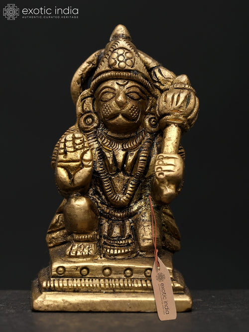 2" Sitting Lord Hanuman Brass Idol in Blessing Gesture
