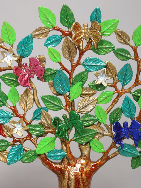 13" Brass Colorful Tree of Life with Butterflies | Home Decor