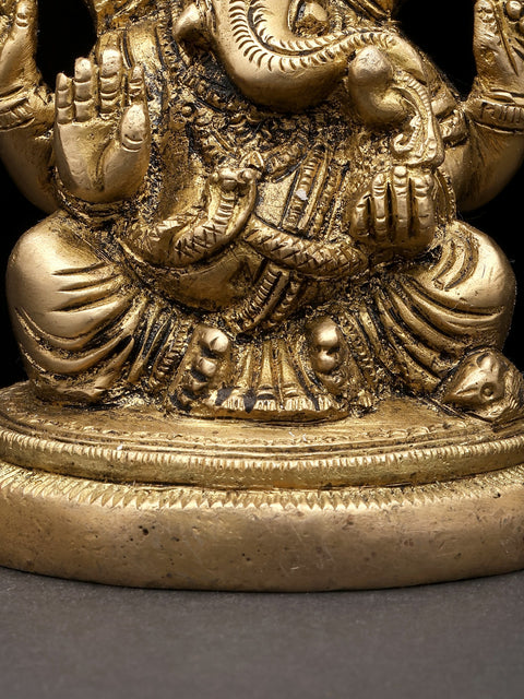 4" Small Four Armed Blessing Lord Ganesha | Brass Statue