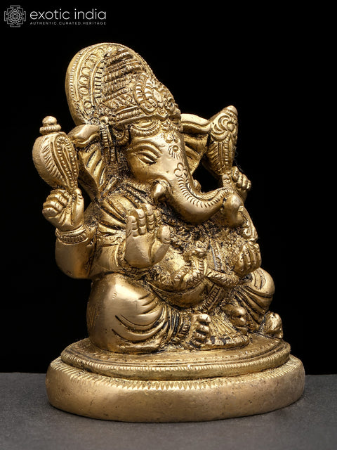 4" Small Four Armed Blessing Lord Ganesha | Brass Statue