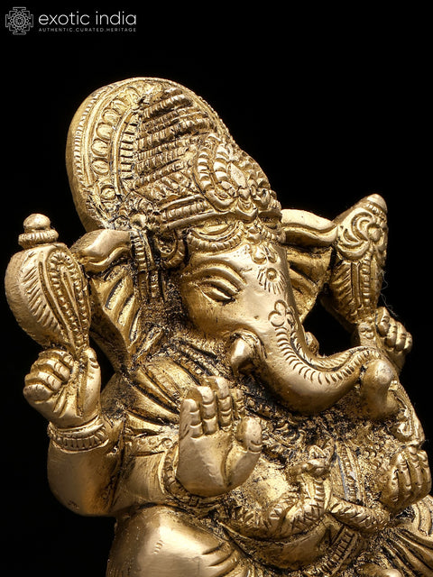 4" Small Four Armed Blessing Lord Ganesha | Brass Statue