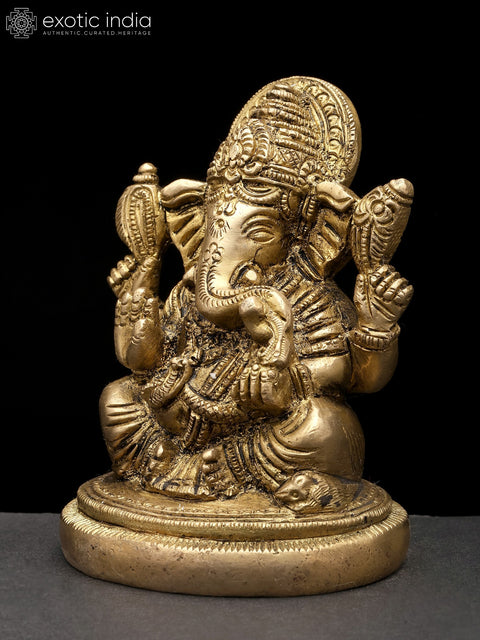 4" Small Four Armed Blessing Lord Ganesha | Brass Statue