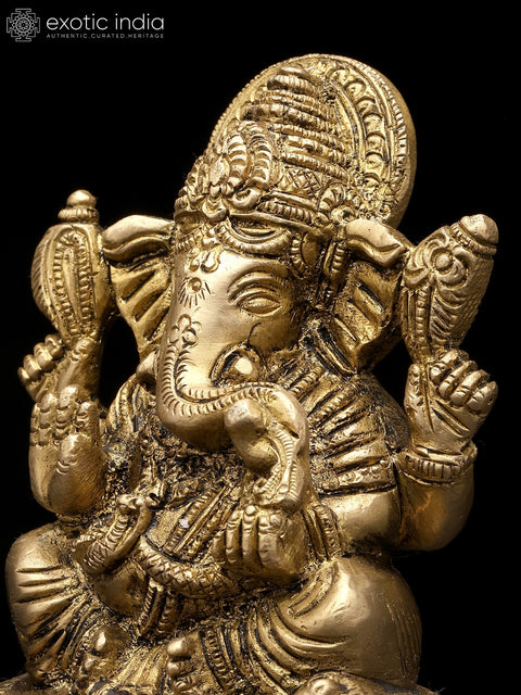 4" Small Four Armed Blessing Lord Ganesha | Brass Statue