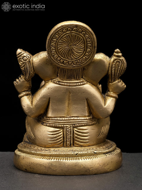 4" Small Four Armed Blessing Lord Ganesha | Brass Statue