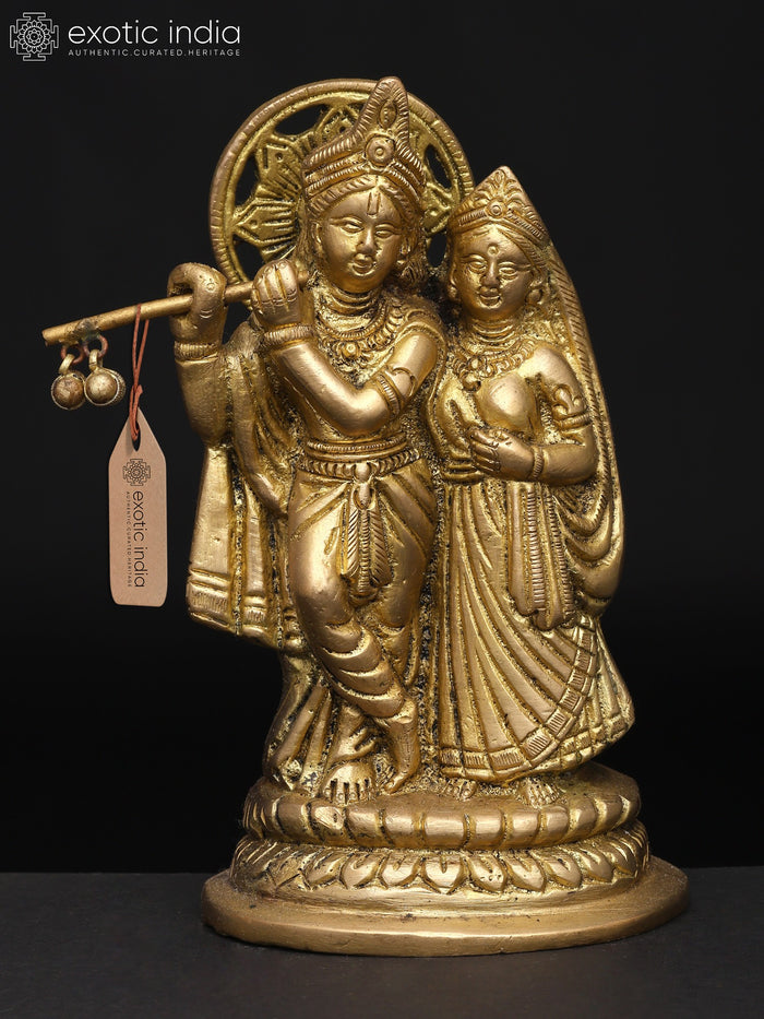 5" Standing Radha Krishna Handmade Brass Statue for Home Pooja