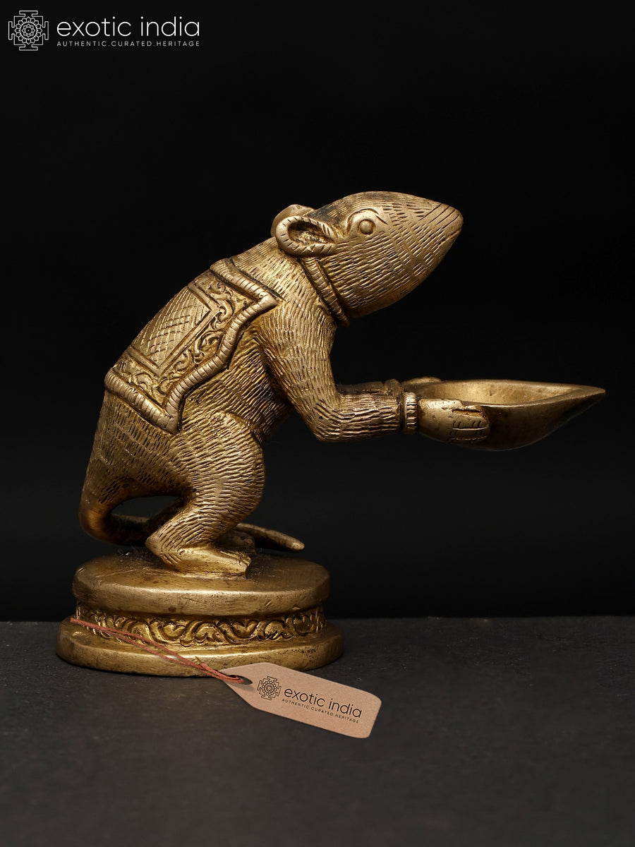 3" Rat Holding Diya Brass Idol for Home Decor