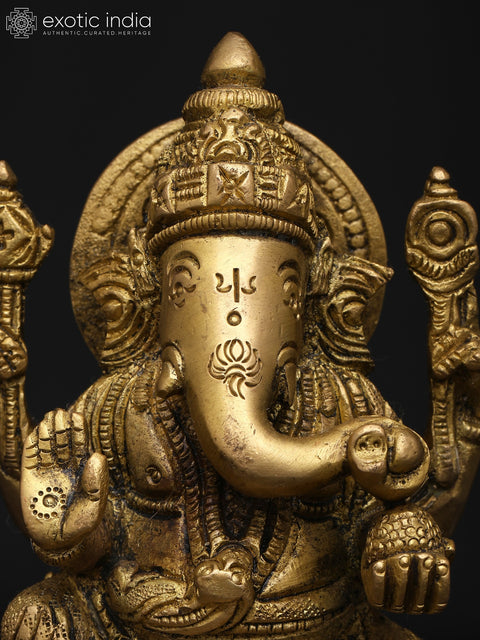 5" Small Four Armed Blessing Lord Ganesha | Brass Statue