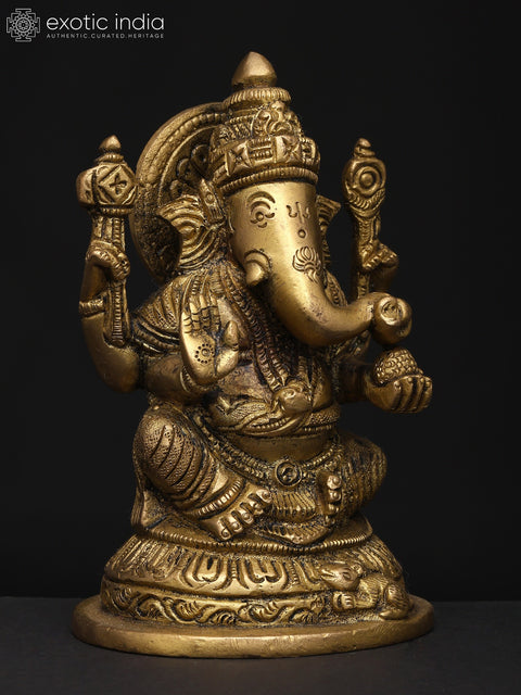 5" Small Four Armed Blessing Lord Ganesha | Brass Statue