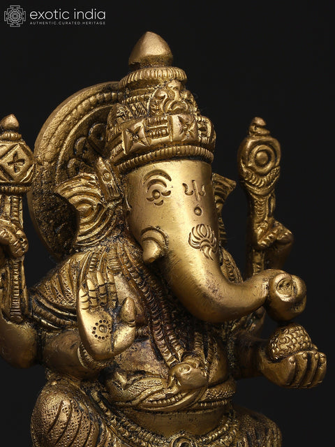 5" Small Four Armed Blessing Lord Ganesha | Brass Statue