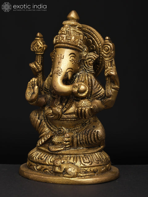 5" Small Four Armed Blessing Lord Ganesha | Brass Statue