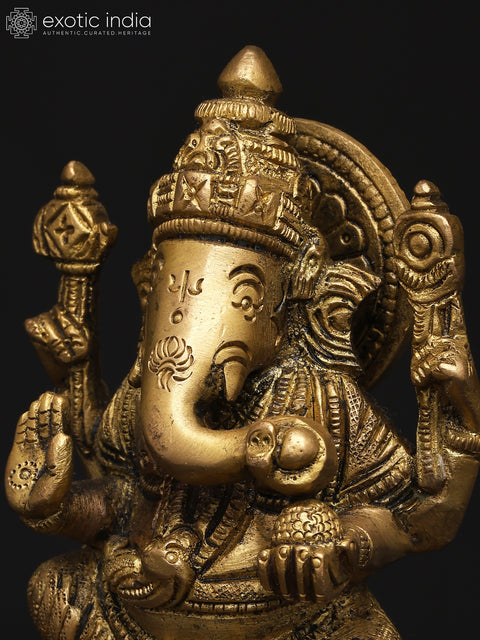 5" Small Four Armed Blessing Lord Ganesha | Brass Statue