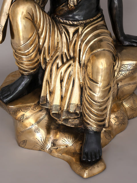 30" Large Black and Gold Buddha Seated in Vitark Mudra | Brass Statue